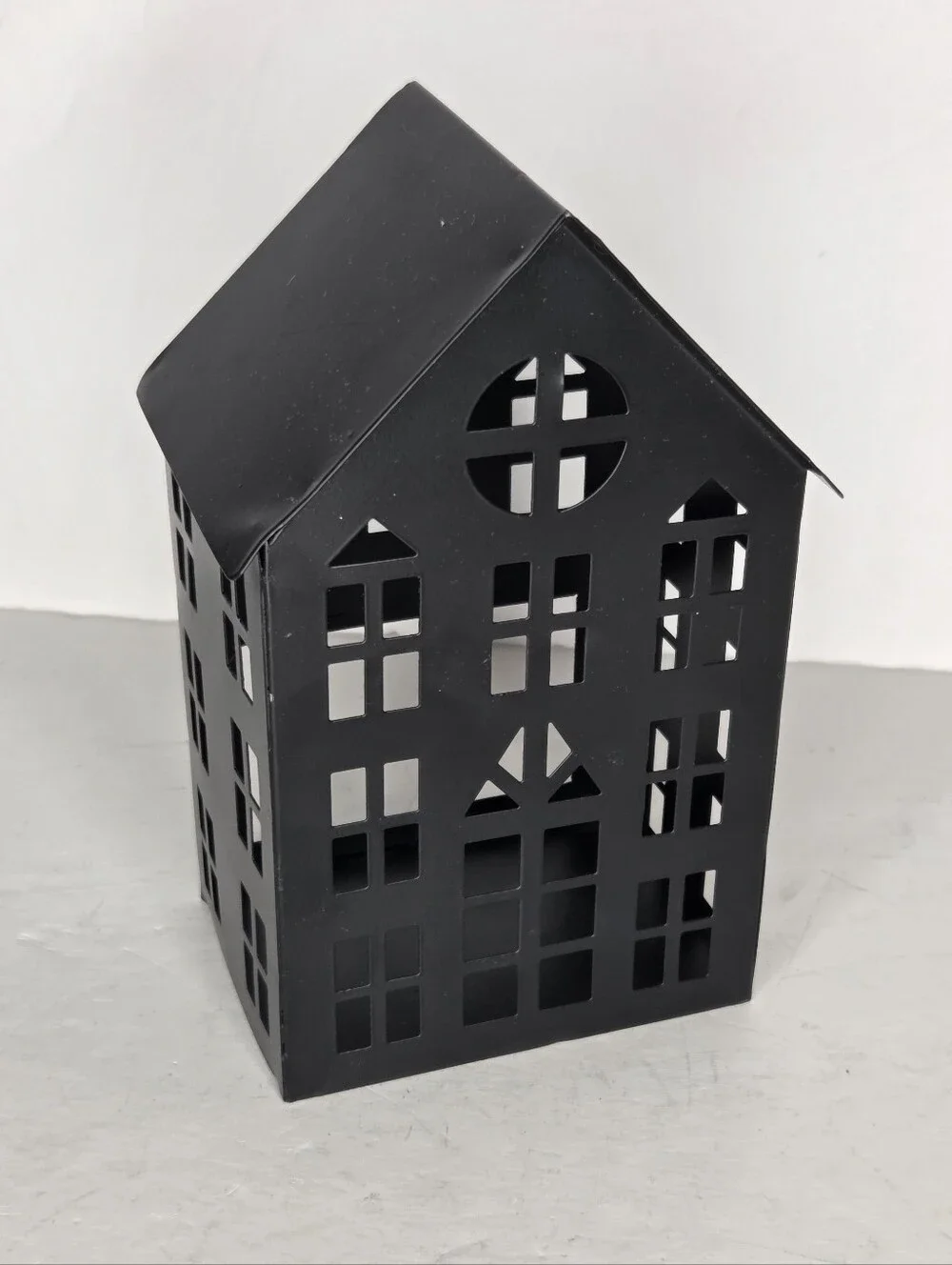 Black Metal Haunted House Tea Light Candle Lantern Halloween Decor